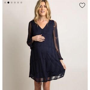 Pink Blush Navy Mesh Overlay Maternity Dress